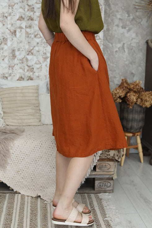 Image 19 of Linen midi skirt with an elastic waist in the back Nela from Baltic Linen